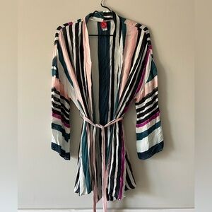 Red Carter Striped Shawl Kimono with Tie Waist